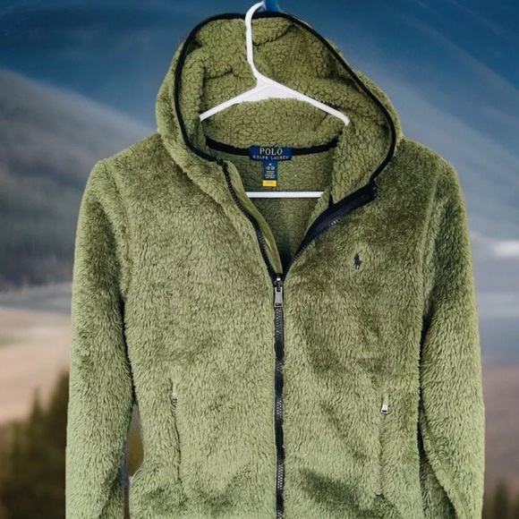 NWT-Polo Ralph Lauren full zip fleece kids size medium 10-12 olive - Picture 1 of 7
